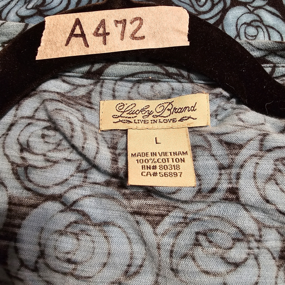 Lucky Brand Blue and Black Rose Long Sleeve Top - Picture 3 of 5